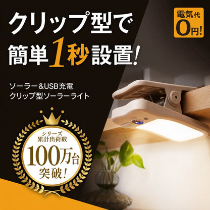 クイックソーラー® 1秒クリップソーラーライト｜人感センサー・USB充電・IP65防水
