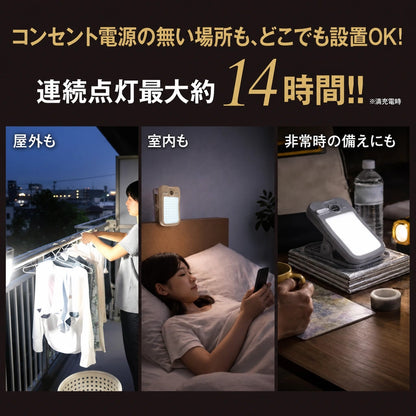 クイックソーラー® 1秒クリップソーラーライト｜人感センサー・USB充電・IP65防水